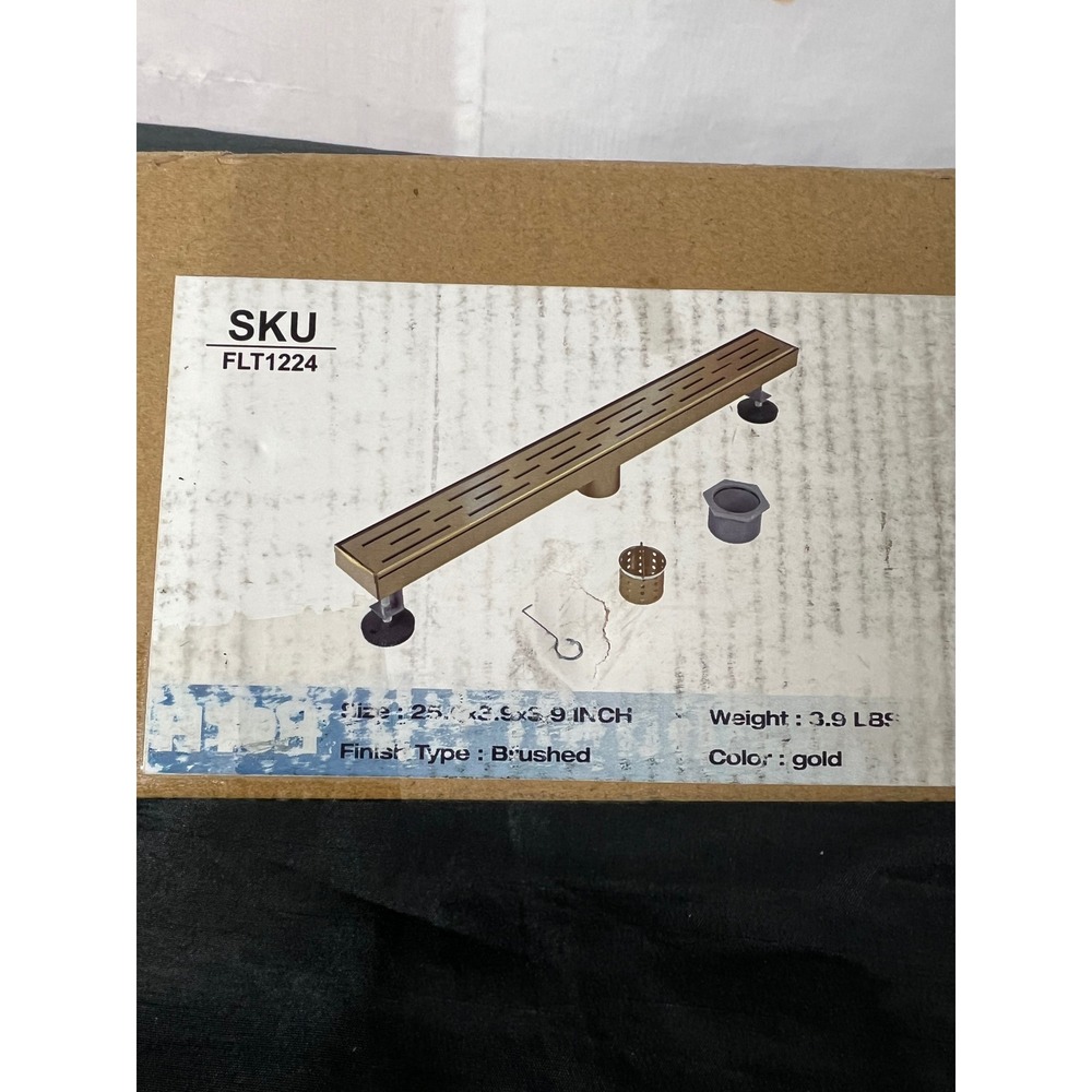 24 Inch Linear Shower Drain Brushed Gold 304‎ Stainless Steel FLT1224 New